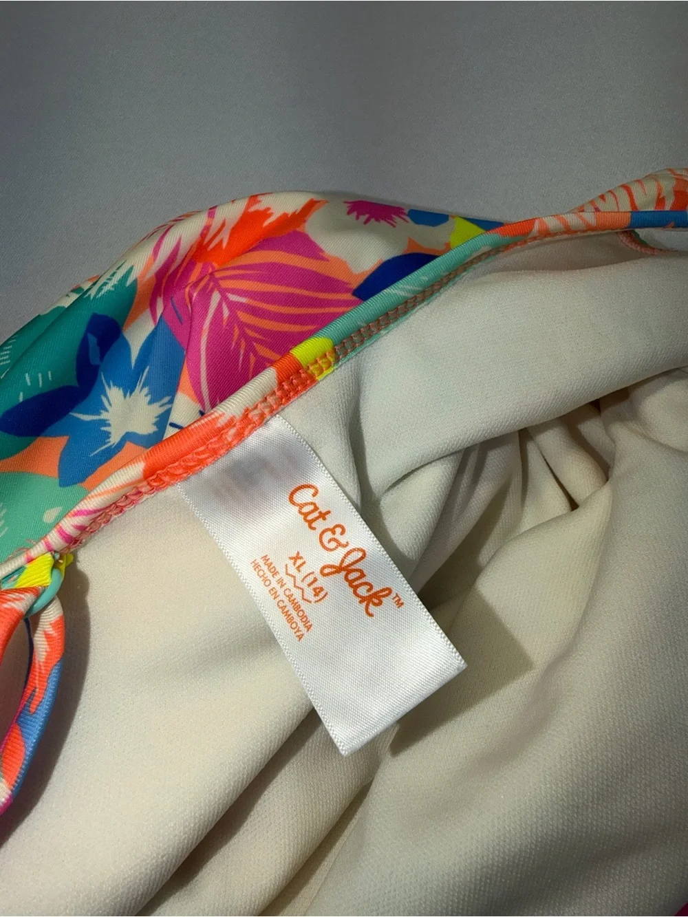 Cat & Jack Girls One‑Shoulder Swimsuit | Tropical Print | XL 14/16 | GUC